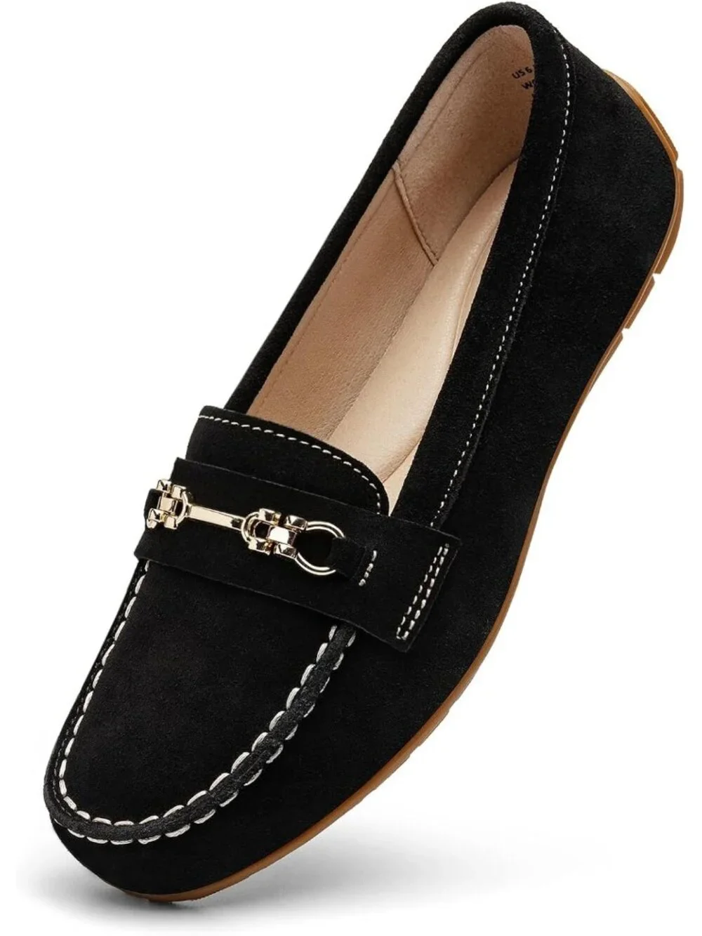 🆕Women's Black Suede Leather Comfortable Lightweight Loafers Slip-On Casual